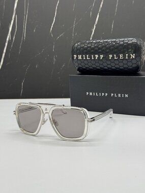 NEW PHILIPP PLEIN SPP109V 79F CLEAR SILVER PILOT FRAMES SUNGLASSES PHILIPP PLEIN